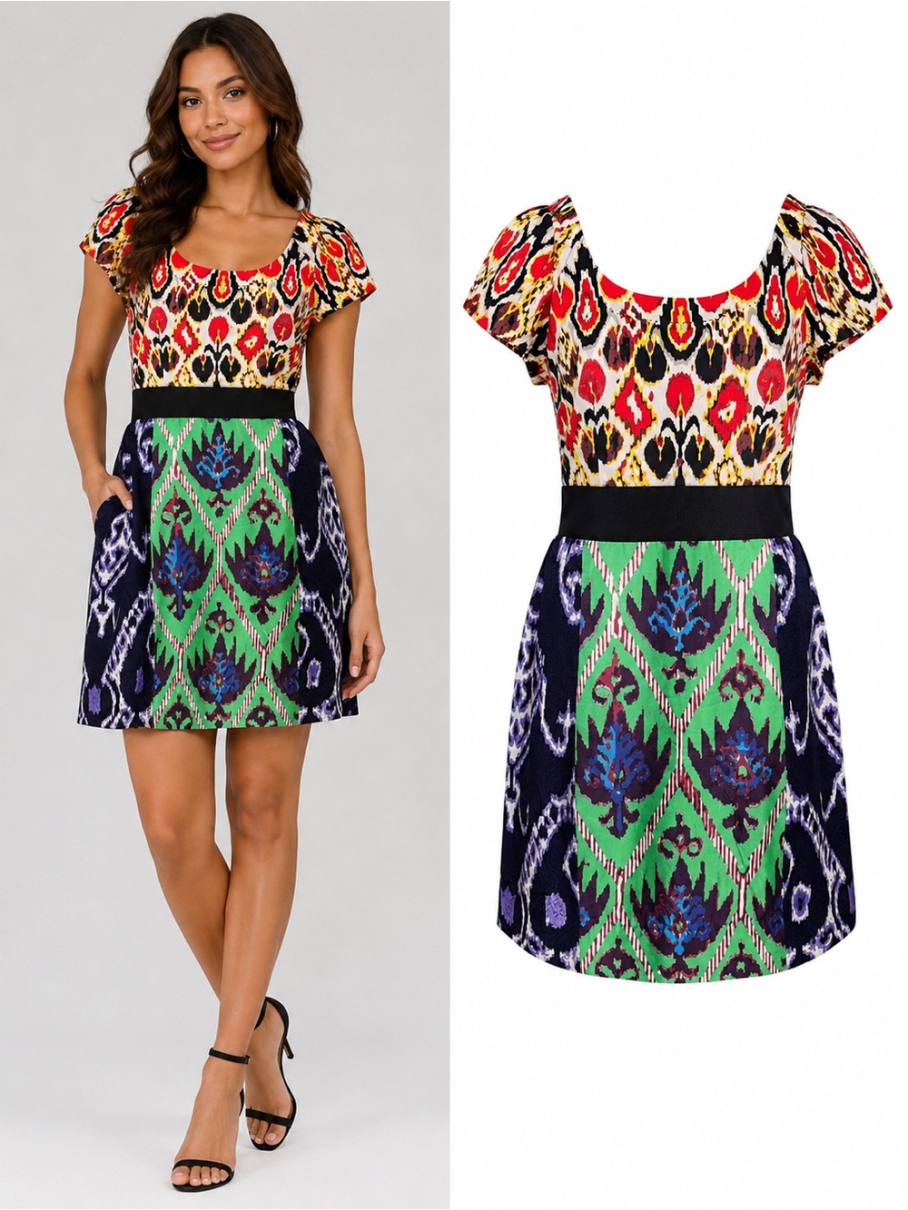 Phoebe Couture Silk Blend Multicolor Floral Dress Size 6 | Party Cocktail Dress